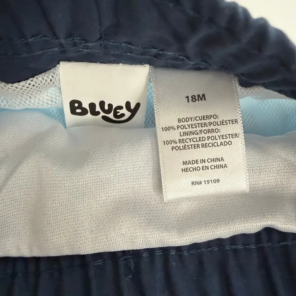Bluey blue print swim trunks board shorts with liner